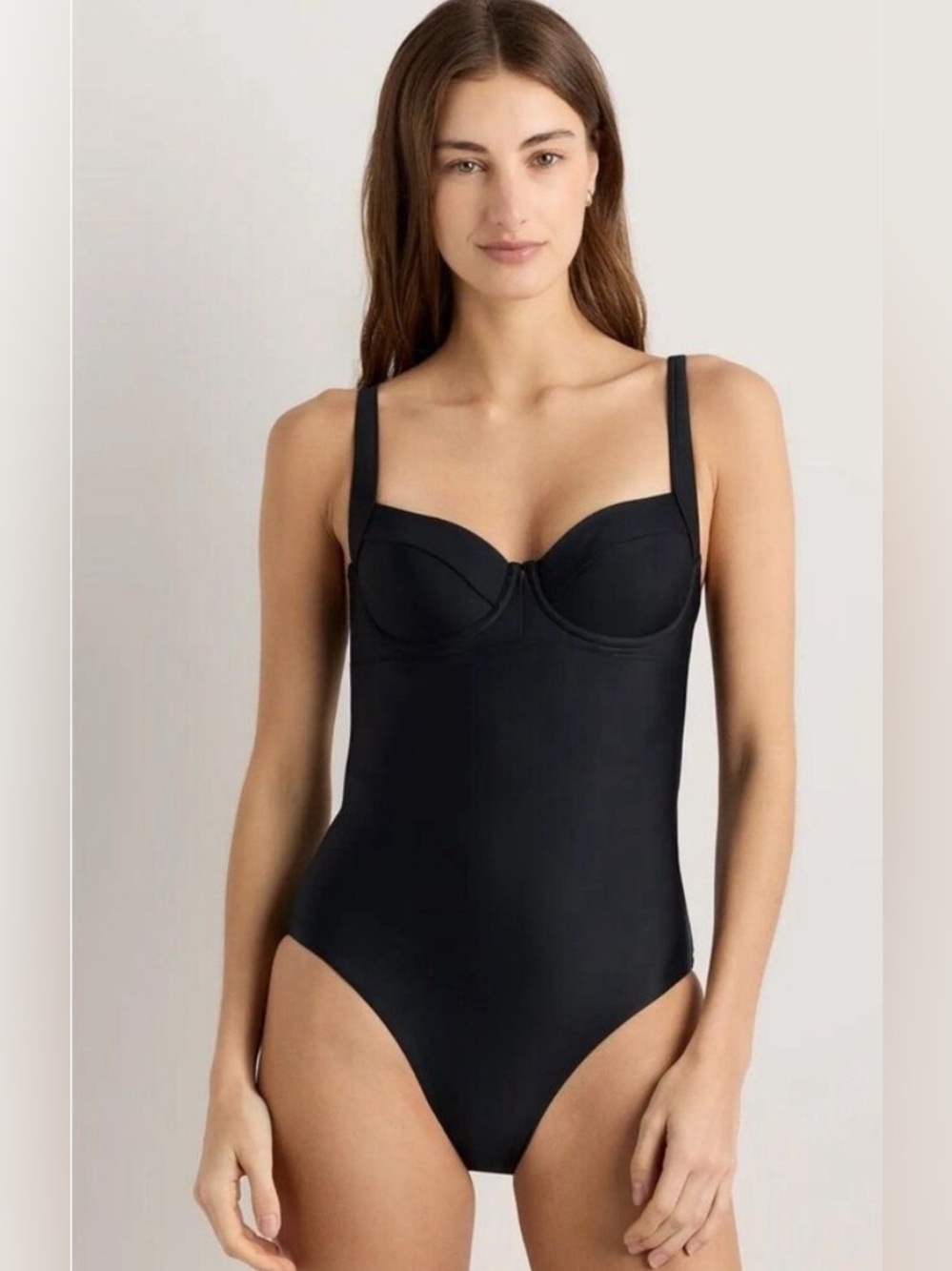 Quince Italian Underwire One Piece Swimsuit Medium Tie Back SPF Black NWT